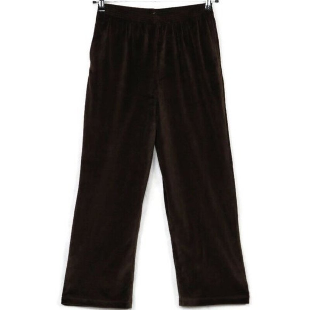 Alfred Dunner Velour Pants Brown Stretch Elastic Waist Petite 10 X 27‎ 10P